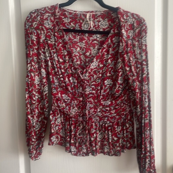 Anthropologie Feather Bone Latrobe Floral Lace Up Smocked Peplum Blouse size 4 - Picture 2 of 4